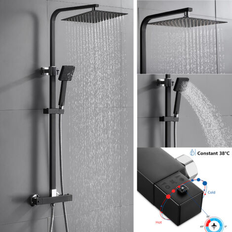 Auralum Noir Colonne de Douche Thermostatique Système de Douche pour Salle de Bain Ensemble de Douche Design Unique