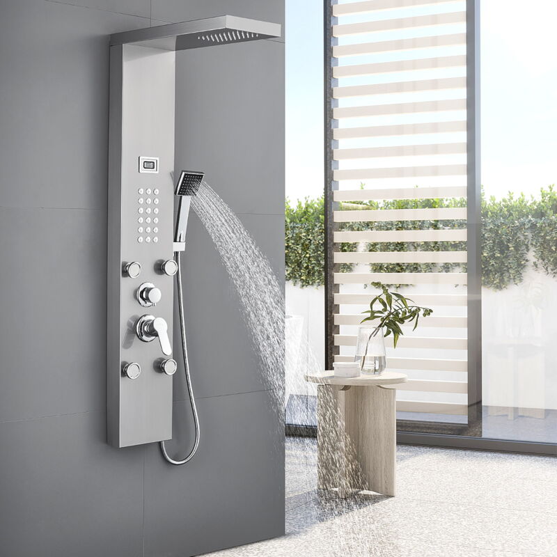 Auralum - kit Panneau Colonne de Douche avec Douchette Hydromassante Inox avec Buses Massants Jets de Massage Panneau Écran Affichage lcd