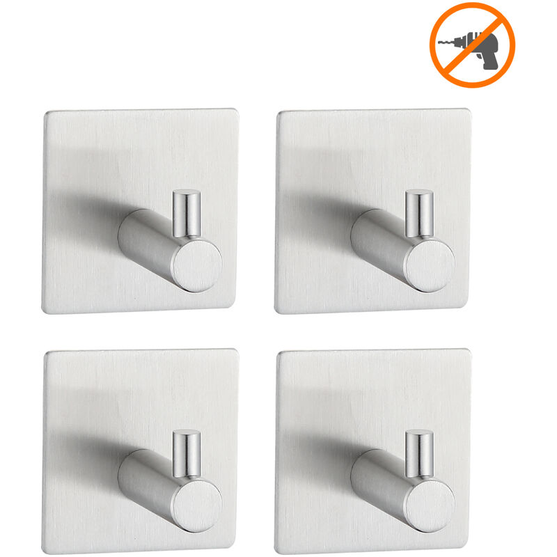 

Percha Gancho adhesivo de 4 piezas, gancho de pared de baño acero inoxidable , Toallero con cinta, hogar y oficina, autoadhesivo - Auralum