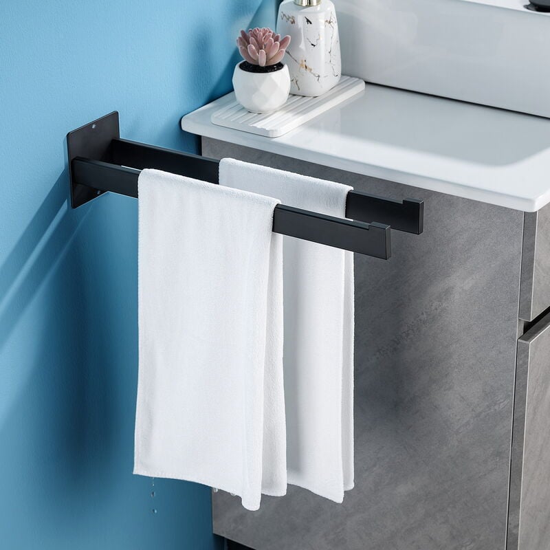 Auralum - Porte Serviettes mural adhésif de 40cm, 2 Barres-Serviettes Noir en Acier Inox , Porte-serviettes sans Perçage pour Salle de Bains, Cuisine