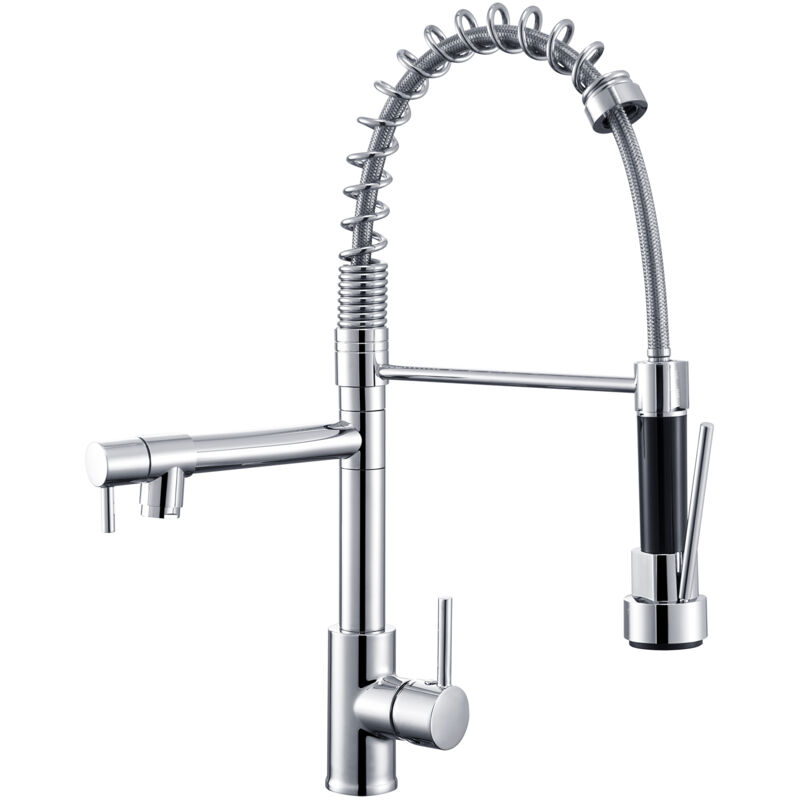 Auralum - Robinet Cuisine Mitigeur avec Douchette Extractible Moderne Bec Haut en Laiton Rotatif 360°Robinetterie Rétractable évier 2 Jets Robinet