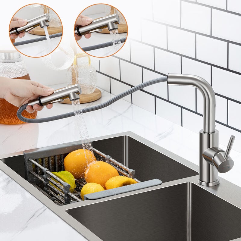 Lonheo - Robinet Cuisine avec Douchette Mitigeur Douchette d'évier Extractible à 2 Jets Mitigeur Evier Bec Haut Pivotant à 360° en Acier Inox avec