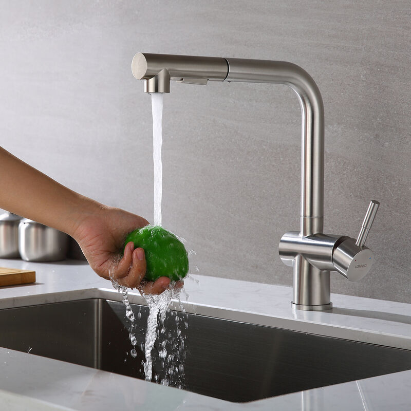 Kaibor - Lonheo Robinet de Cuisine en Acier Inoxydable Robinet de Cuisine Pivotant à 360° avec Haut Jet Extensible, Robinet d'Evier en Acier