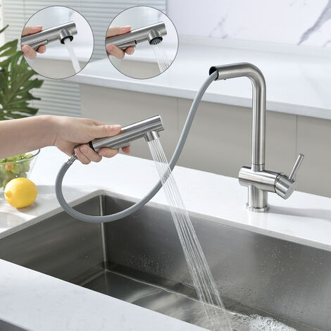 Auralum Robinet de Cuisine 360 Rotatif Mitigeur d'Évier Eurostyle avec Douchette Extractible
