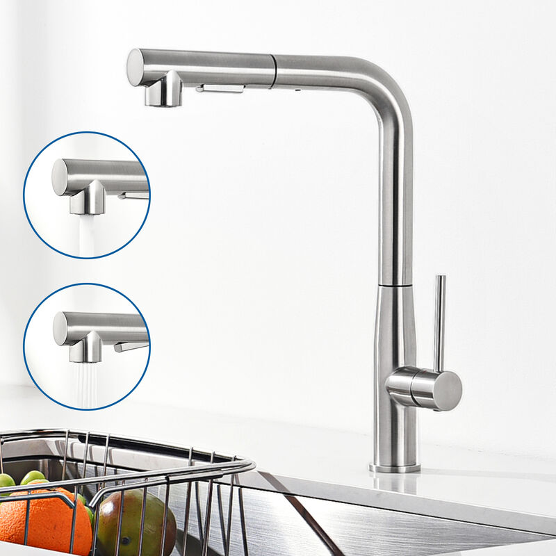 Auralum Max - Auralum Robinet de Cuisine avec Douchette Extractible, Mitigeur Cuisine 7-Forme en Inox, Rotatif à 360°, 2 Fonctions Jet, Barboteur