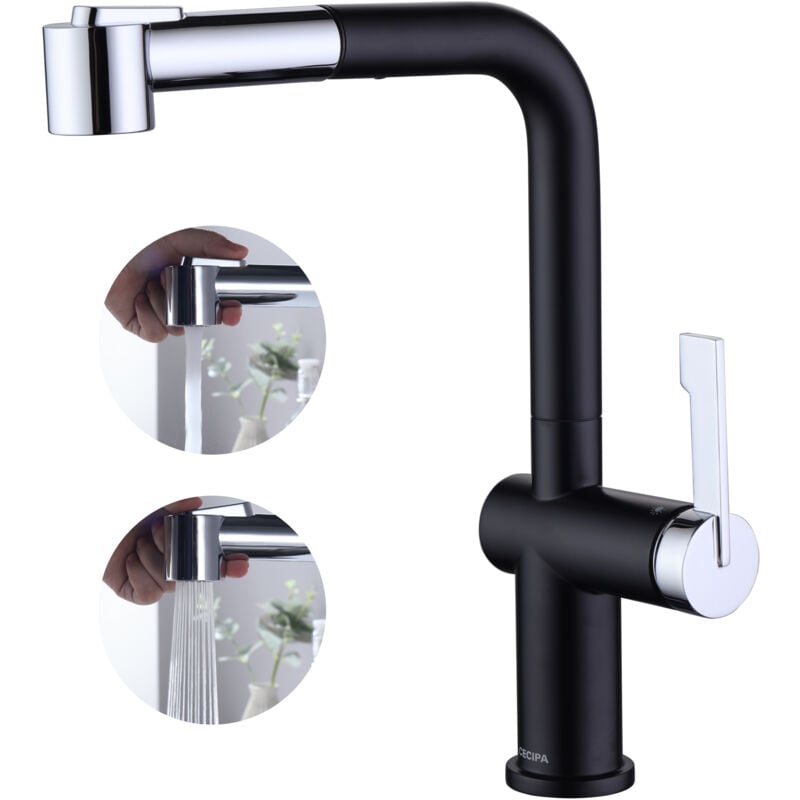 Cecipa - Mitigeur de Cuisine avec 2 Modes de Sortie D'eau Mitigeur de Cuisine avec Douchette Extractible - Robinet d'eau Chaude et Froide