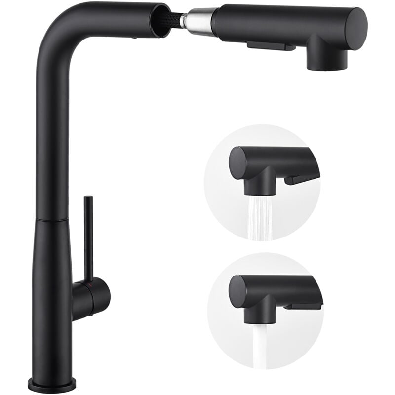 Auralum Max - Auralum Robinet de Cuisine Noir avec Douchette Extractible, Mitigeur Cuisine 7-Forme en Inox, Rotatif à 360°, 2 Fonctions Jet,
