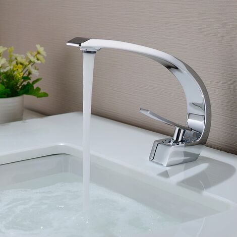 AuraLum Robinet de Lavabo Arc en Laiton Mitigeur de Lavabo Monotrou avec Mousseur Démontable Cartouche Céramique Mélangeur Vasque Salle de bain