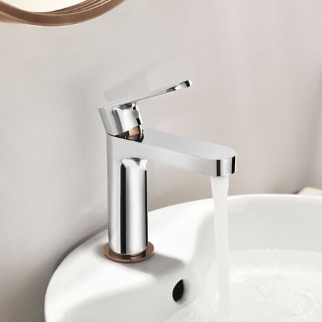 Auralum Robinet de Lavabo Chromé, Mitigeur Salle de Bain en Laiton, Eau froide et chaude, Barboteur démontable