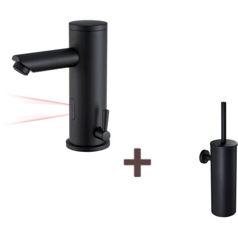 Auralum – Robinet de lavabo infrarouge automatique noir – Détection infrarouge – Installation facile – Acier inoxydable – Pour usage domestique et public