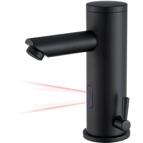 Lonheo – Robinet mitigeur infrarouge automatique pour lavabo – Laiton noir – Eau chaude/froide – Détecteur sans contact – Installation facile