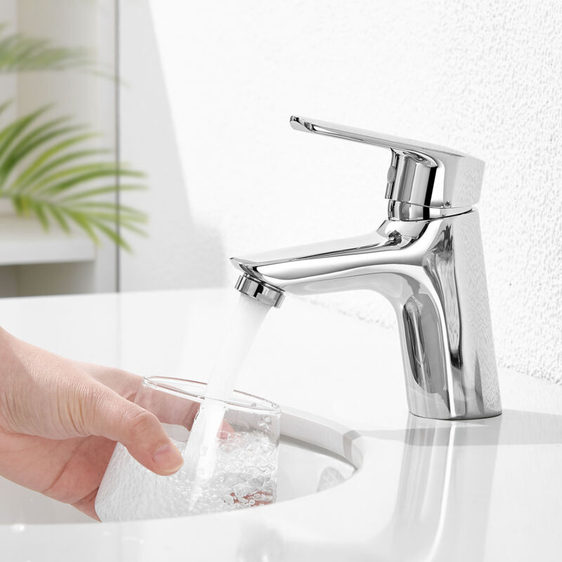 Auralum - Robinet de Lavabo Monotrou avec Barboteur Démontable Mitigeur Chromé en Laiton pour Vasque/Lave-mains