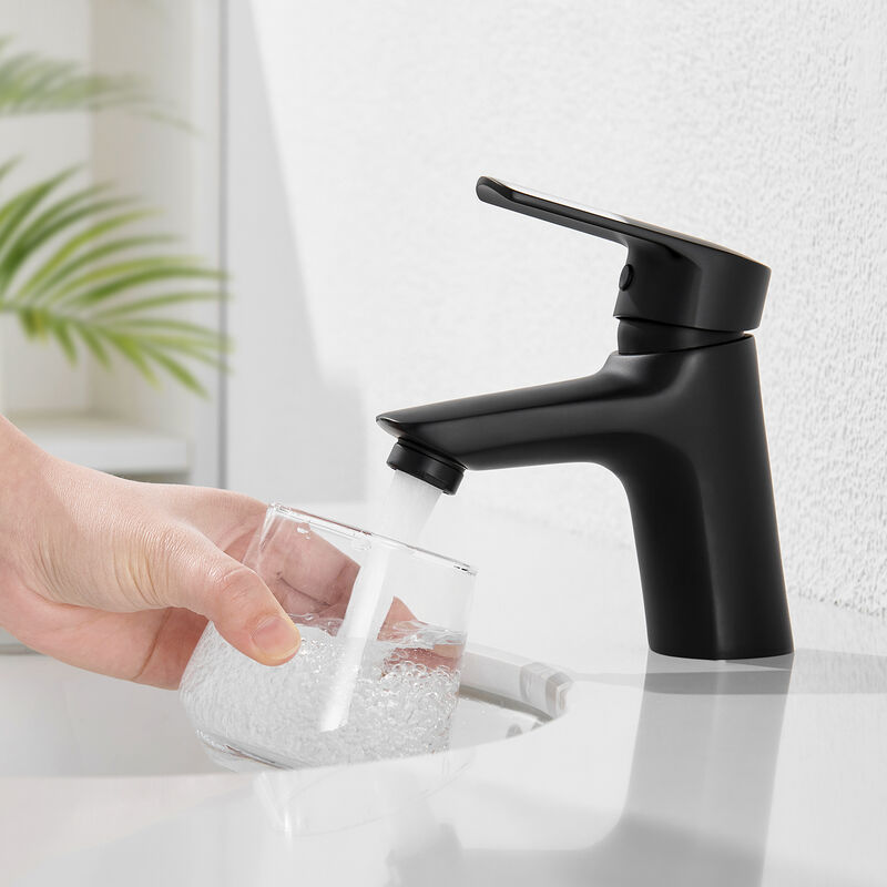Auralum - Robinet de Lavabo Monotrou avec Barboteur Démontable Mitigeur Noir en Laiton pour Vasque/Lave-mains