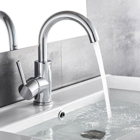 Auralum – Robinet de lavabo monotrou 360° – Mitigeur en laiton chromé – Valve céramique – Débit 6,9 GPM – Économie d'eau 50% – Installation facile