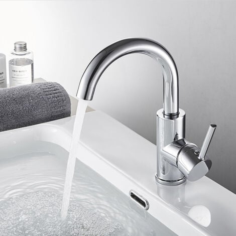 Auralum Robinet de Lavabo U-forme Mitigeur Eau Froide et Chaude en Laiton Rotation à 360° Robinet de Vasque à Poser pour Salle de Bains, Chromé