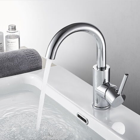 LONHEO AuraLum Robinet Lavabo Salle de Bain Forme en U Bec Haut Mitigeur de Lavabo Chromé Brillant Rotatif 360°Robinet Mitigeur Lavabo Moderne Élégant Robinet pour Lavabo et Vasque