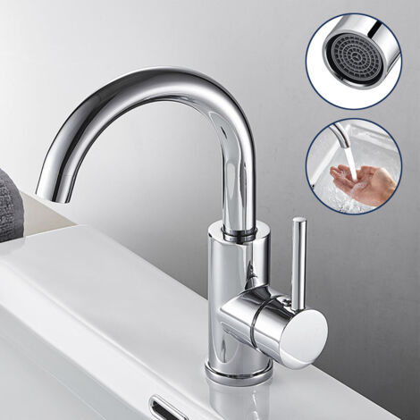 Auralum Rubinetto Bagno Lavabo in Ottone, Girevole a 360° Miscelatore Monocomando Alto, Regolazione a Caldo e Freddo, Aeratore Rimovibile, Cromato