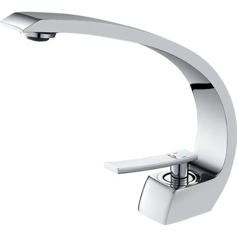 Auralum Rubinetto Bagno Lavabo, Miscelatore Monocomando per Bagno/lavabo con Aeratore Removibile, Regolabile per acqua calda e fredda, Ottone Cromato