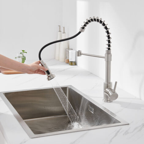Auralum Rubinetto Cucina Estraibile, Rubinetto da Cucina con Doccetta Estraibile Girevole a 360 Miscelatore Monocomando Cucina dell'acqua calda e fredda
