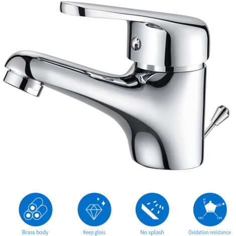 Auralum Rubinetto da bagno con tirante, miscelatore monocomando per lavabo con scarico cromato, miscelatore da lavabo per bagno