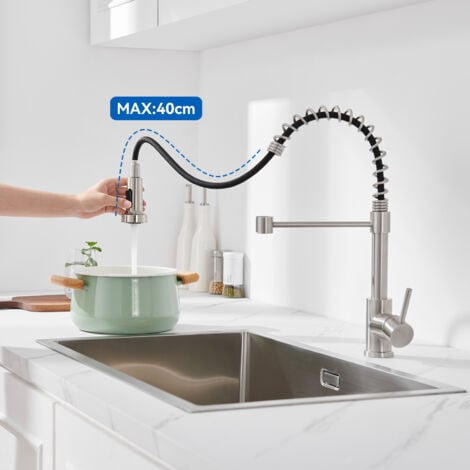 Auralum Rubinetto da Cucina con Doccetta Estraibile in acciaio spazzolato Girevole a 360 Miscelatore monocomando per lavello dell'acqua calda e fredda