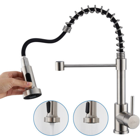 Auralum Rubinetto da cucina estraibile a molla, Girevole a 360 Rubinetto Cucina monocomando con Doccetta Estraibile a 40cm, Miscelatore da cucina per Lavello a 2 Modalità fissa e estraibile