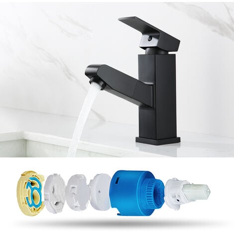 Rubinetto per lavabo nero rubinetto per miscelatore estraibile in ottone  per bagno acqua calda e fredda rotazione di 360 ° sollevare su e giù  rubinetto per lavabo da bagno