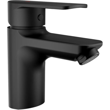 LONHEO Auralum Rubinetto lavabo in ottone con bocca 60mm, Rubinetto del Bagno con foro di sollevamento, Miscelatore monocomando per lavabo, Acqua calda e fredda regolabile, Nero opaco