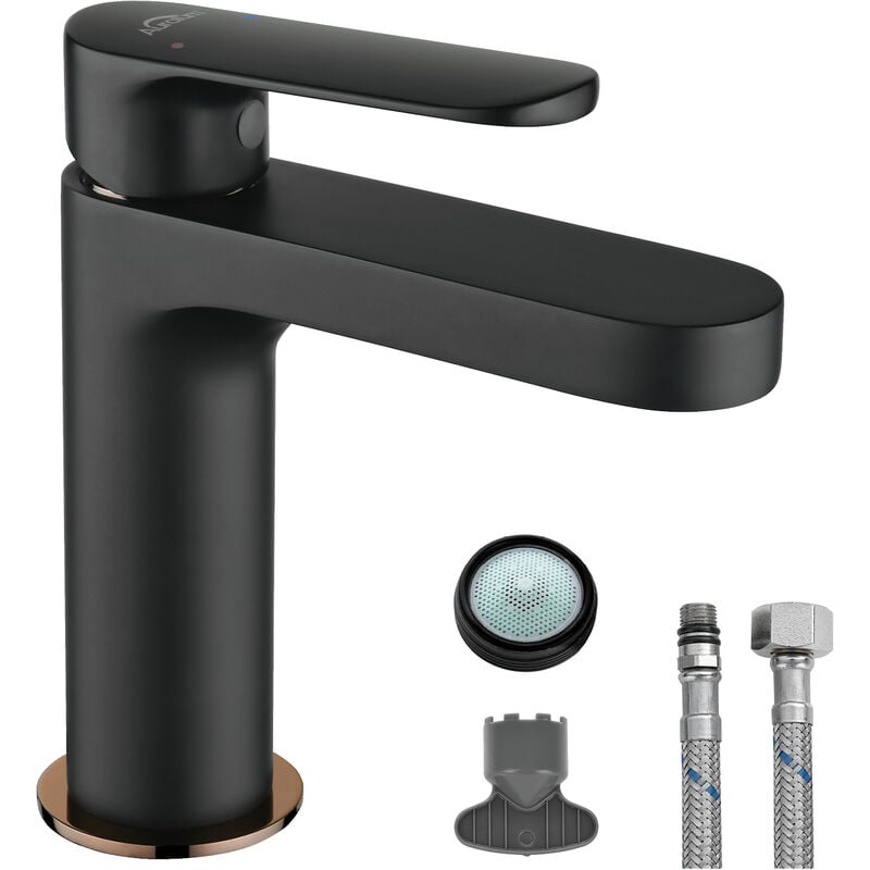 Rubinetto Lavabo in Ottone Miscelatore Monocomando per Bagno Con aeratore estraibile, Nero - Auralum