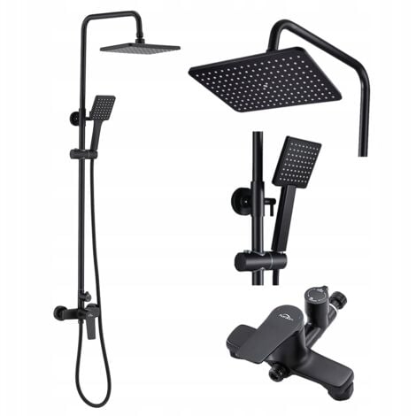 Auralum Schwarz Regendusche Duschset Duschsystem Ohne Thermostat Regenduschset Duschsäule set Höhenverstellbare Duschsäule 2 Funktion des Wasserauslasses