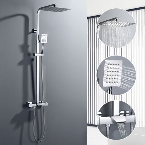 Auralum Sistema Doccia Miscelatore Termostatico Sistema Doccia A 3 Funzioni Con Doccia Set Doccia (Tubo Doccia Regolabile 98,5-129,5 cm)