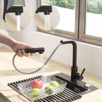Auralum Top Robinet de Cuisine 360 Rotatif Mitigeur Multifonctionnel avec Douchette Étirable Couleur Noir