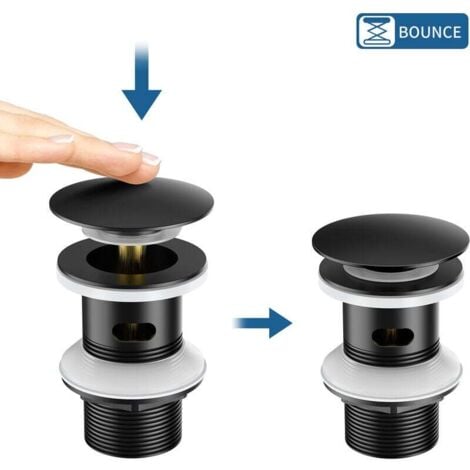 Auralum Universal Ablaufgarnitur Edelstahl Pop-Up Ventil 1 1/4 Zoll mit Überlauf Abflussgarnitur für Waschtisch/Waschbecken, Matt Schwarz