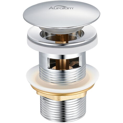Auralum Universel Pop Up Bonde de Lavabo avec Trop-plein, Bonde de Vidage en Laiton Chromé Accessoire de Salle de Bain