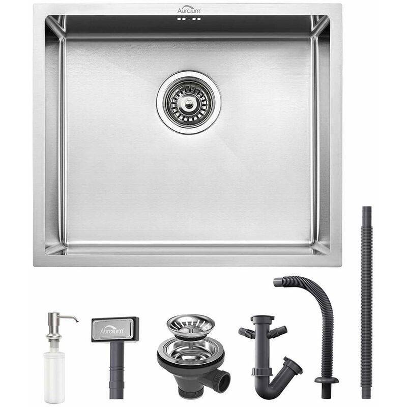 Auralum - vier de Cuisine 50x43x18CM Évier 1 Bac en Inox avec Siphon et Trop Plein, Distributeur de Savon Fourni Gratuit