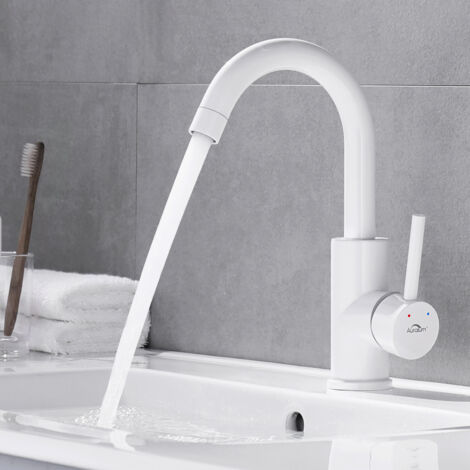 Auralum Waschtischarmatur Wasserhahn Bad U-Typ Bad Armatur Einhebelmischer 360° drehbar Waschtischmischer weiß moderner stilvoller Wasserhahn
