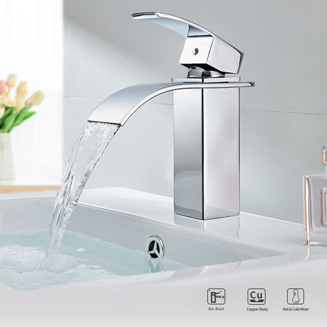 Auralum Wasserfall Wasserhahn Bad Armatur CHROM, Waschtischarmatur Mischbatterie Waschbeckenarmatur Einhandmischer für Badarmatur und Waschbecken