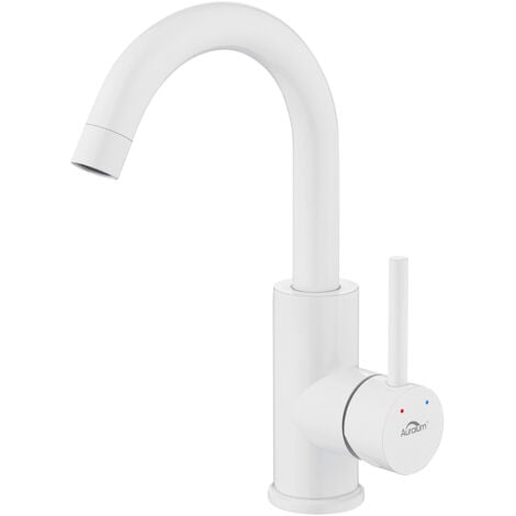 Auralum Wasserhahn 360° Drehbar Bad Armatur Waschbecken Mischbatterie Waschtischarmatur Einhandmischer Badarmatur fürs Badezimmer, Weiß