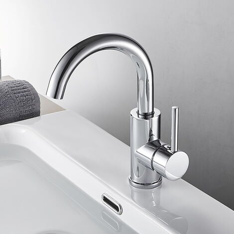 Auralum Wasserhahn Bad Armatur Chrom 360° Drehbar Waschbecken Mischbatterie Waschtischarmatur Einhandmischer Badarmatur mit Abnehmbarem Perlator für Badezimmer