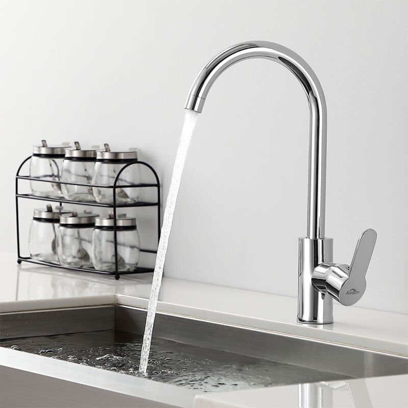 Auralum - Robinet Cuisine Elégant Mitigeur Evier Cuisine Bec Haut Pivotant à 360° Robinet d'évier Mousseur Démontable à Eau Chaude et Froide
