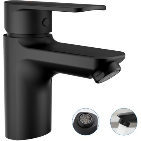 AURALUM Auraum Wasserhahn Bad Armatur, Waschtischarmatur Messing Waschbecken Armatur, Badarmatur Warm Kalt Mischbatterie Einhandmischer fürs Badezimmer, Schwarz