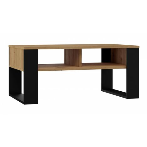 AUREA - Mesita rectangular estilo loft - Dimensiones 90x58x50 cm - Mesita con 2 estantes
