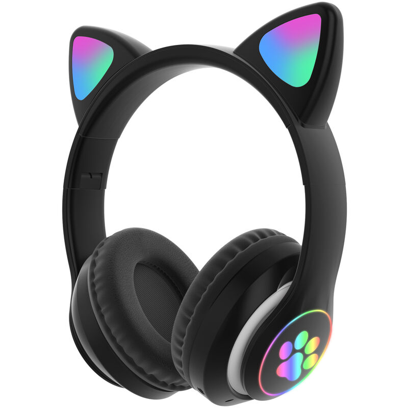 

Auriculares Bluetooth, Auriculares con forma de oreja de gato, Negro