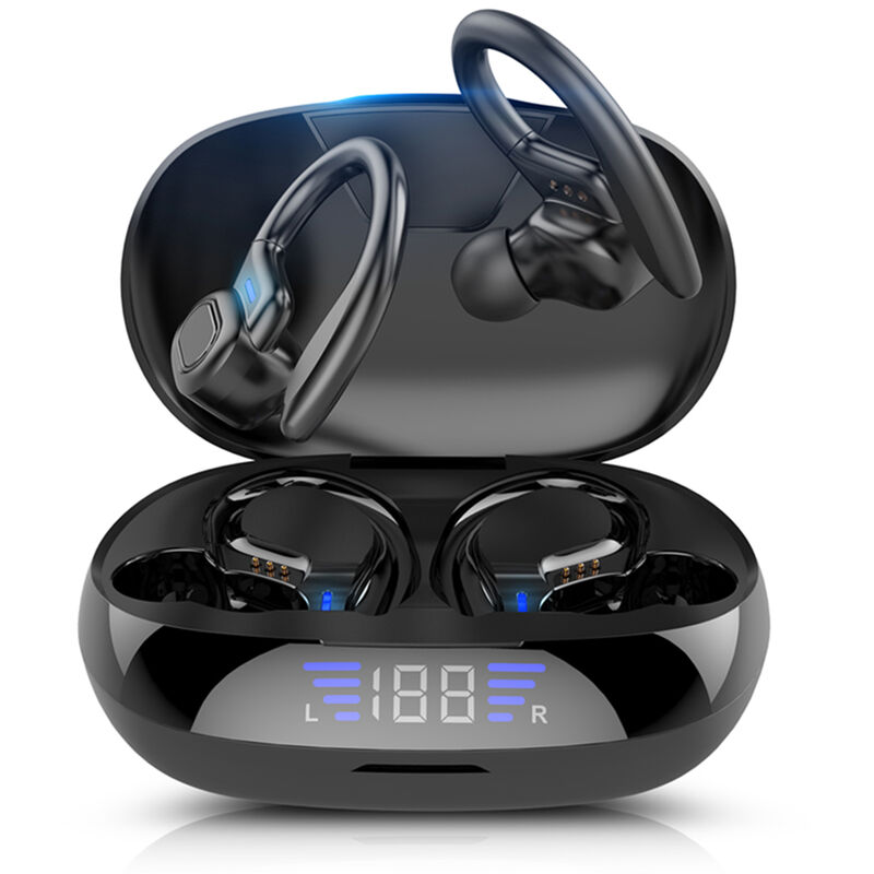 

Auriculares BT5.0 inalambricos VV2 con caja de recarga Auriculares deportivos Auriculares con ganchos para la oreja, Negro