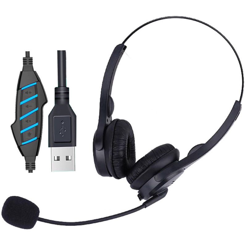 

Auriculares con cable USB para computadora Auriculares binaurales con microfono con cancelacion de ruido Boton de volumen y silencio para computadora