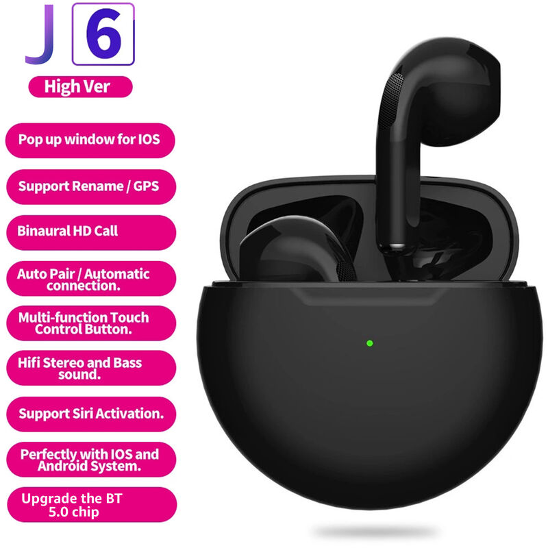 

Auriculares intrauditivos J6 Auriculares BT 5.0 Auriculares inalambricos verdaderos con control tactil Manos libres con MIC IPX7 Ventana emergente