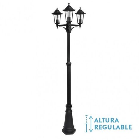 Auriga lampione da esterno alluminio 3xe27 nero ip44 220x62x62 cm regolabile in altezza