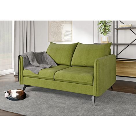 Auris - Modernes Sofa 2-Sitzer mit Schwarz Metall Füßen aus Grün Luxusmicrofaser