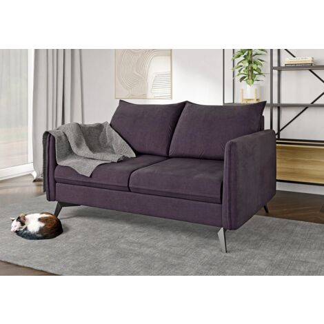 Auris - Modernes Sofa 2-Sitzer mit Schwarz Metall Füßen aus Lila Luxusmicrofaser
