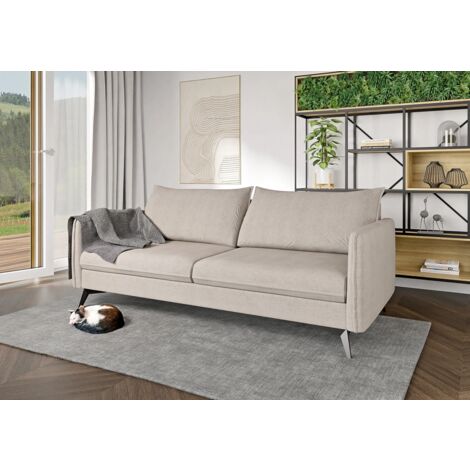 Auris - Modernes Sofa 3-Sitzer mit Schwarz Metall Füßen aus Beige Luxusmicrofaser